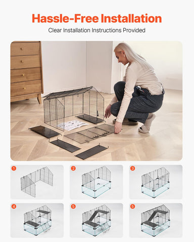 VEVOR Hamster Cage, 360°Viewing Transparent Hamster Habitats, Small Animal Cage, 22.8 x 15 x 21.3 in, Ventilated Pet Mouse Cages with Water Bottle, Portable Hamster House for Rats, Guinea Pigs