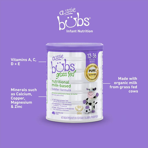 Bubs Grass Fed Nutritional Milk-Based Toddler Formula, Made with Non-GMO Cow's Milk, for Kids 12-36 months, 28.2 oz (Pack of 3)