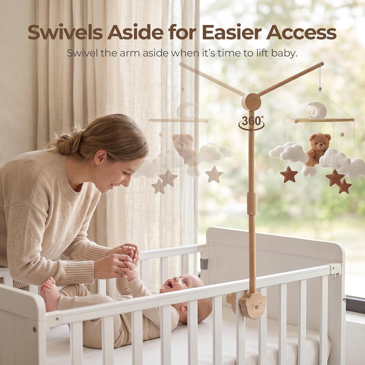 Baby Crib Mobile Arm,HBM 28-33inch Wooden Mobile Arm for Crib Mobile Hanger for Crib Baby Girl Nursery Decor
