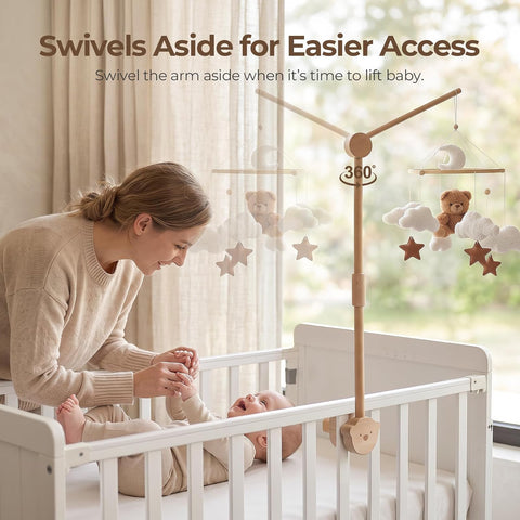 Baby Crib Mobile Arm,HBM 28-33inch Wooden Mobile Arm for Crib Mobile Hanger for Crib Baby Girl Nursery Decor