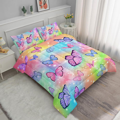 Sunshine Watercolor Butterfly Comforter Set - Rainbow Bedding with 1 Comforter and 2 Pillowcases for Boys and Girls Bedroom - All Season Queen
