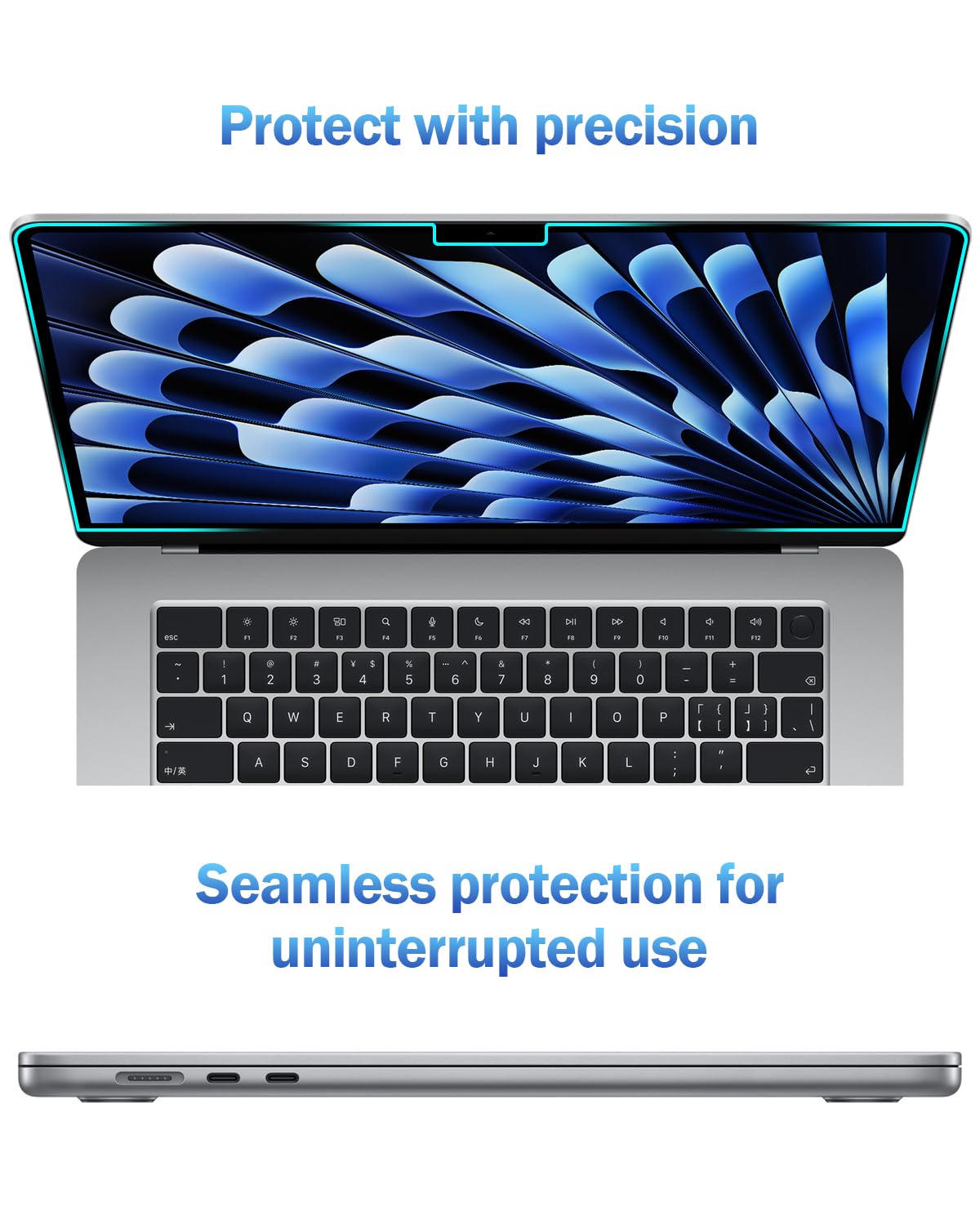 F FORITO 2-Pack Anti Blue Light Screen Protector Compatible with MacBook Air 15.3-inch 2024 2023 Release M3 A3114 M2 A2941 - Eye Protection Blue Light Blocking & Anti Glare Screen Filter