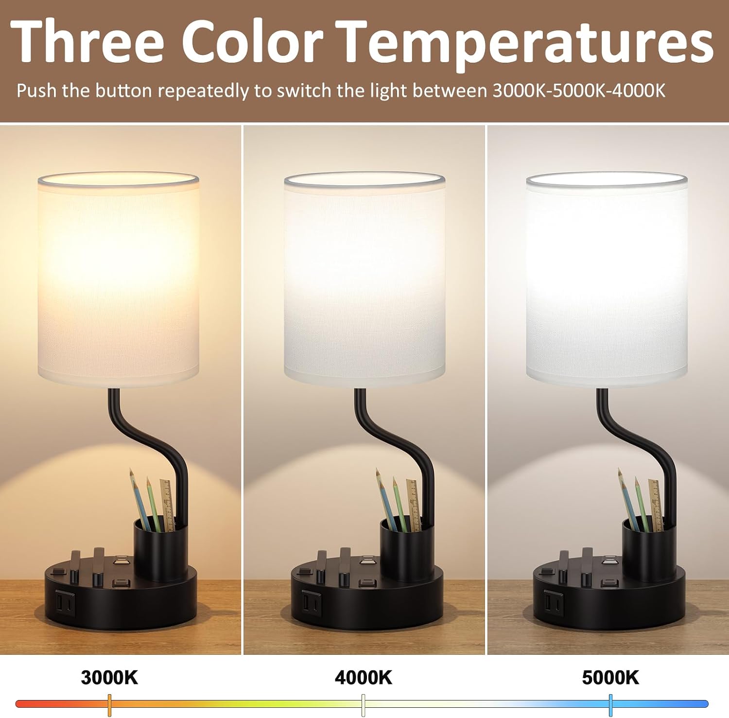 Fenmzee Bedside Lamps for Bedroom Set of 2 - Table Desk Lamp for Nightstand