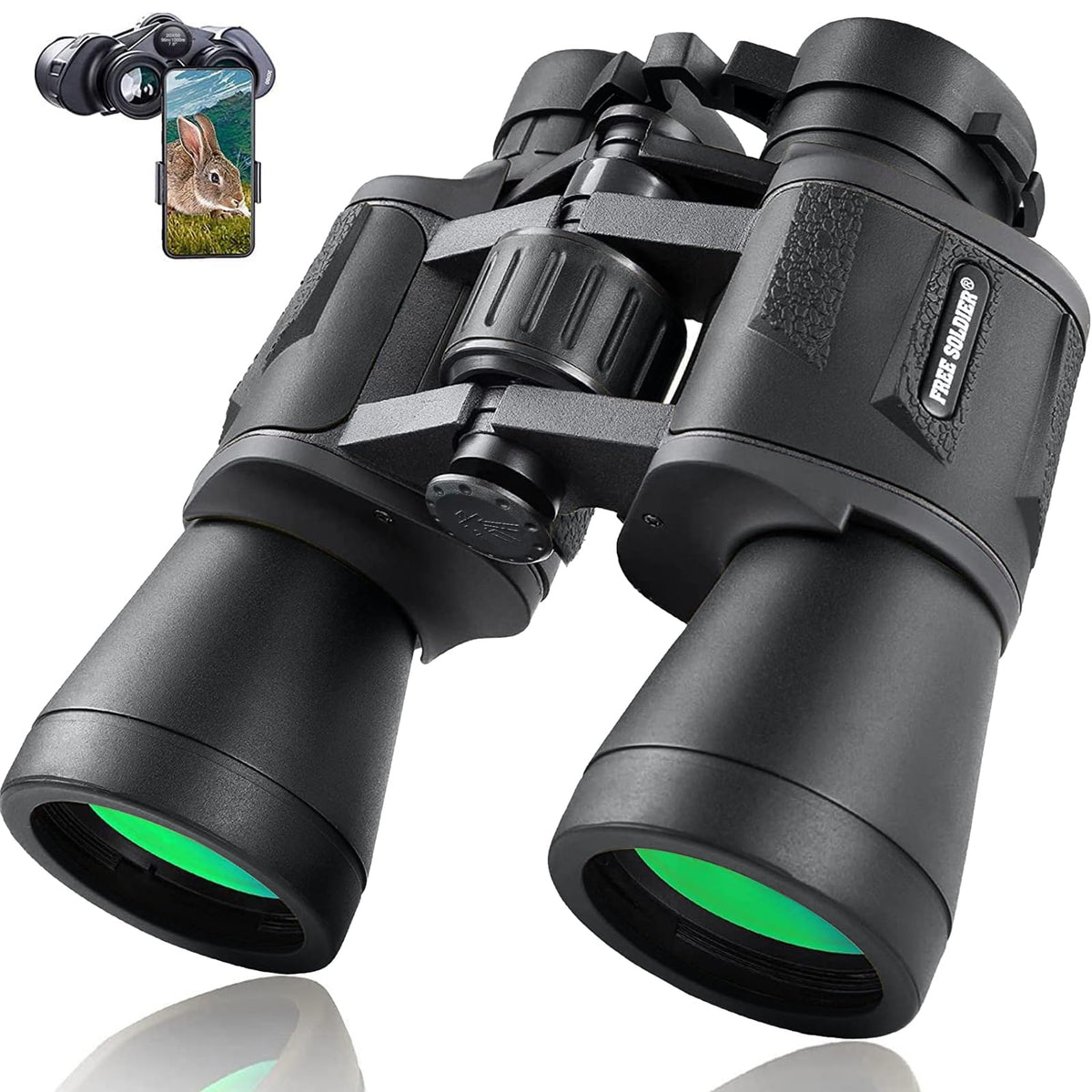 20x50 High Power Binoculars for Bird Watching 28mm Large Eyepiece Life Waterproof Binoculars for Hunting Hiking Concert Travel with Smartphone Adapter BAK4 Prism FMC Lens, Black