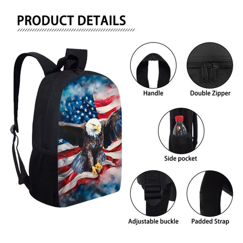 American Flag Eagle Print Backpack Kids Boys Kawaii Elementary Boys School Bag Bookbag Lightweight Daypack