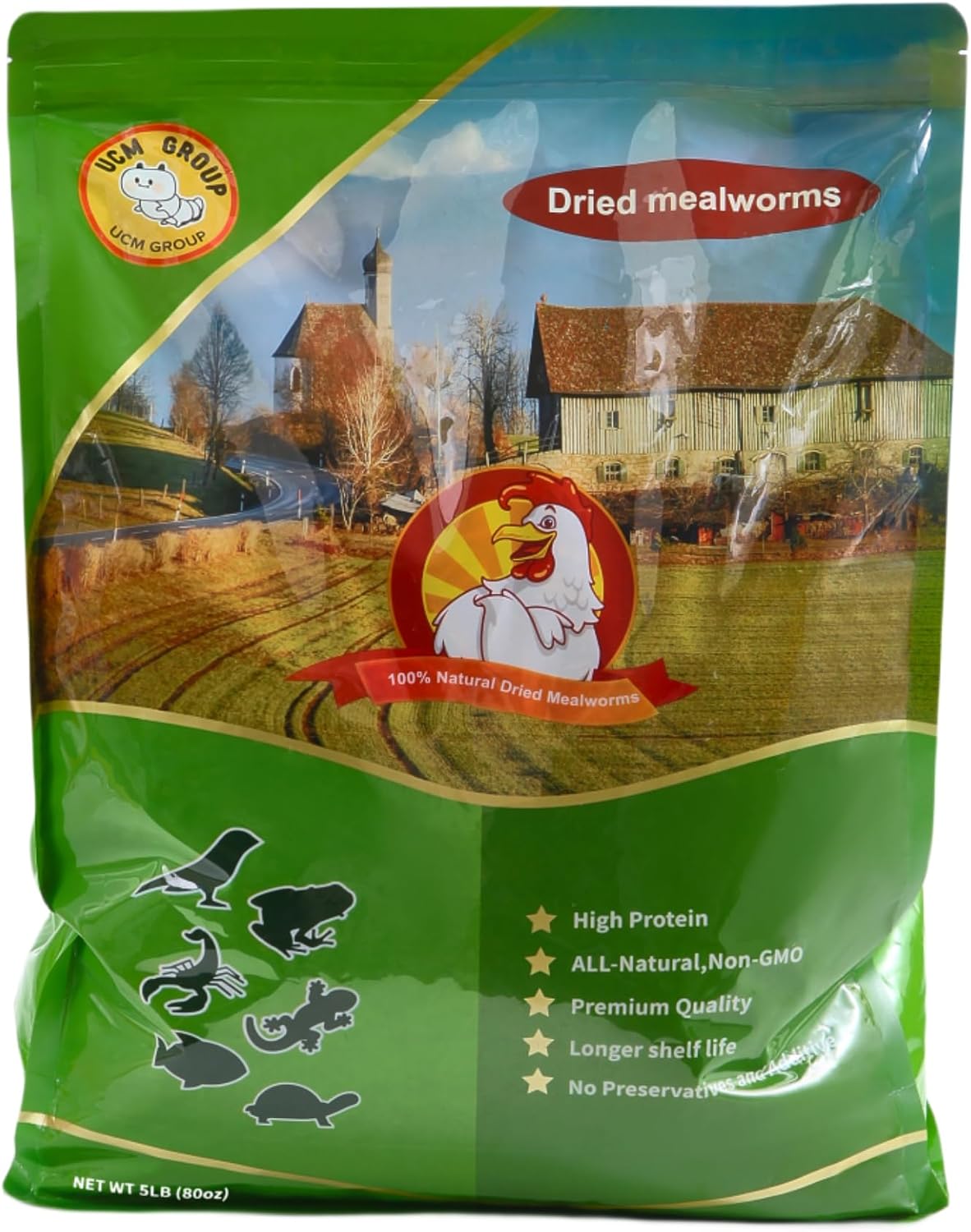 5LB Dried mealworms for Wild Birds, Chickens, High Protein Organic Chicken Feed, 100% Non-GMO for Chickens, Ducks, Turtles and Reptiles