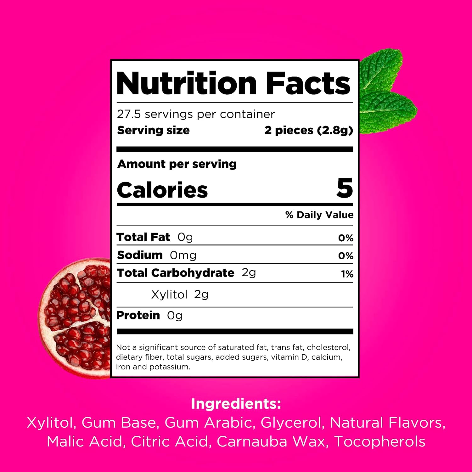 PUR Gum, Pomegranate, Xylitol Gum, No Artificial flavour, 165 Count (3x55)