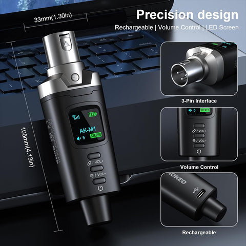 Aokeo AK-M1 XLR Bluetooth Receiver-High-Fidelity Wireless Audio Adapter,100ft Stable Connection,Stereo for Speakers,Mixers,DJ Equipment,Weddings,Parties