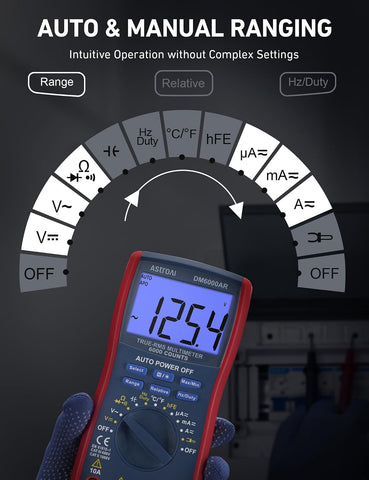 AstroAI Digital Multimeter, True RMS 6000 Counts Auto-Ranging Volt Meter for Automotive & Home Electrical Troubleshooting, AC/DC Voltage Current Resistance Continuity Capacitance Temperature Tester