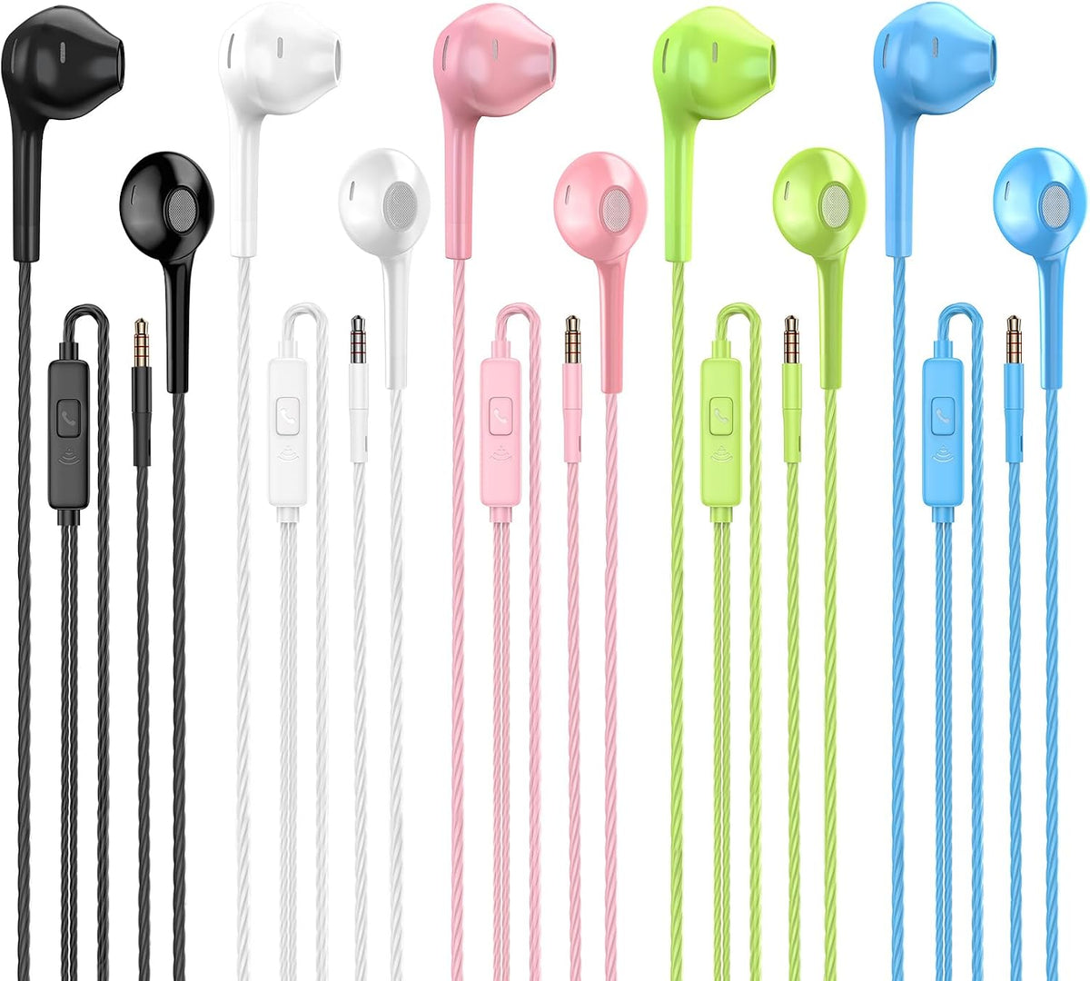Jogteg Wired Earbuds, 5 Pack 3.5mm Stereo Headphones with Microphone
