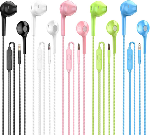 Jogteg Wired Earbuds, 5 Pack 3.5mm Stereo Headphones with Microphone
