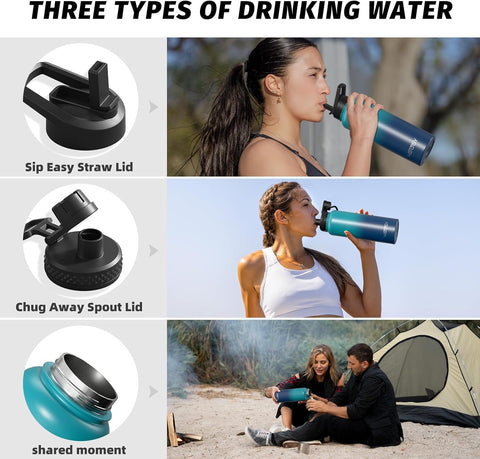 40oz Insulated Water Bottle (Cold for 48 Hrs),BPA Free&Leak Proof,Stainless Steel Water Flask,Water Jug with Straw Spout Lids for Gym,Hiking,Travel,Gradient Blue