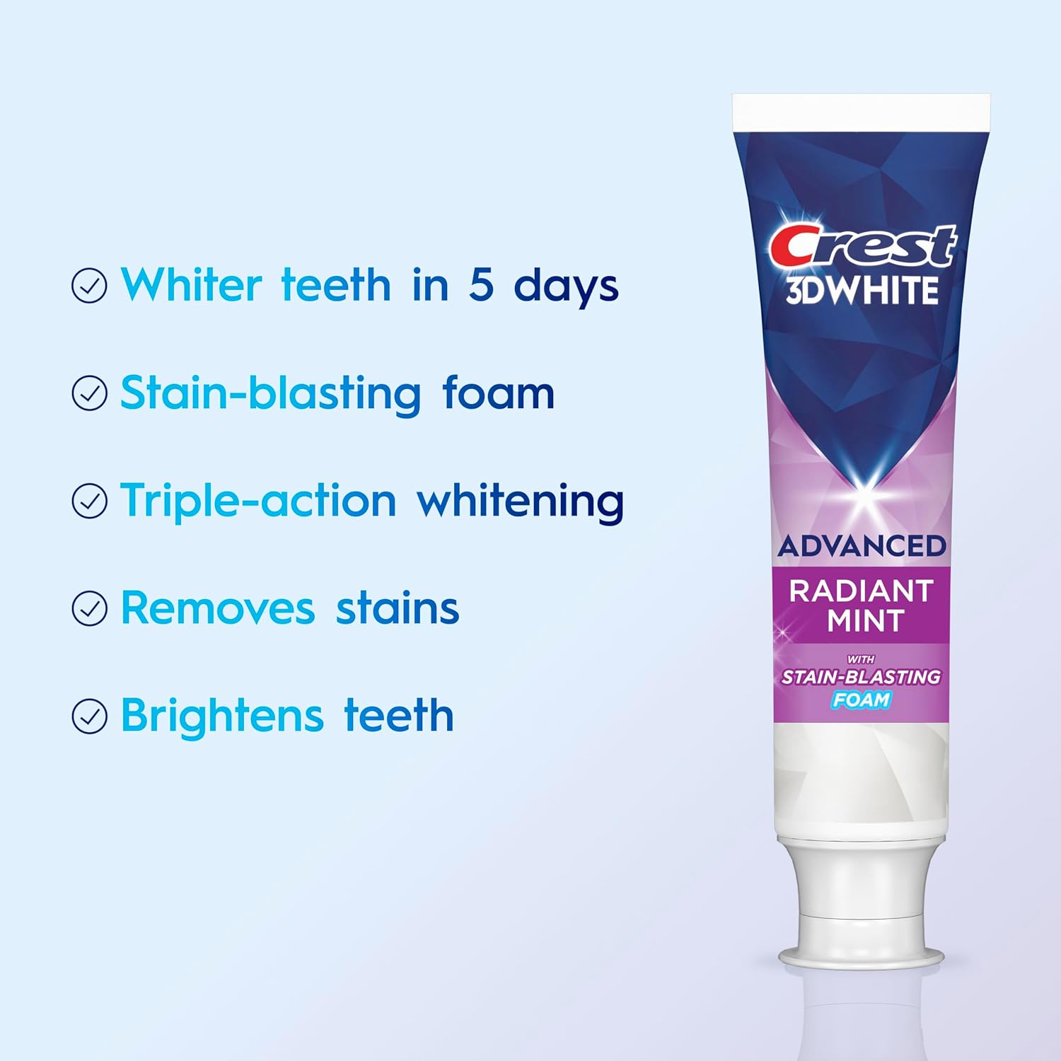 Crest 3D White Advanced Teeth Whitening Toothpaste, Radiant Mint, 3.3 oz, Pack of 2
