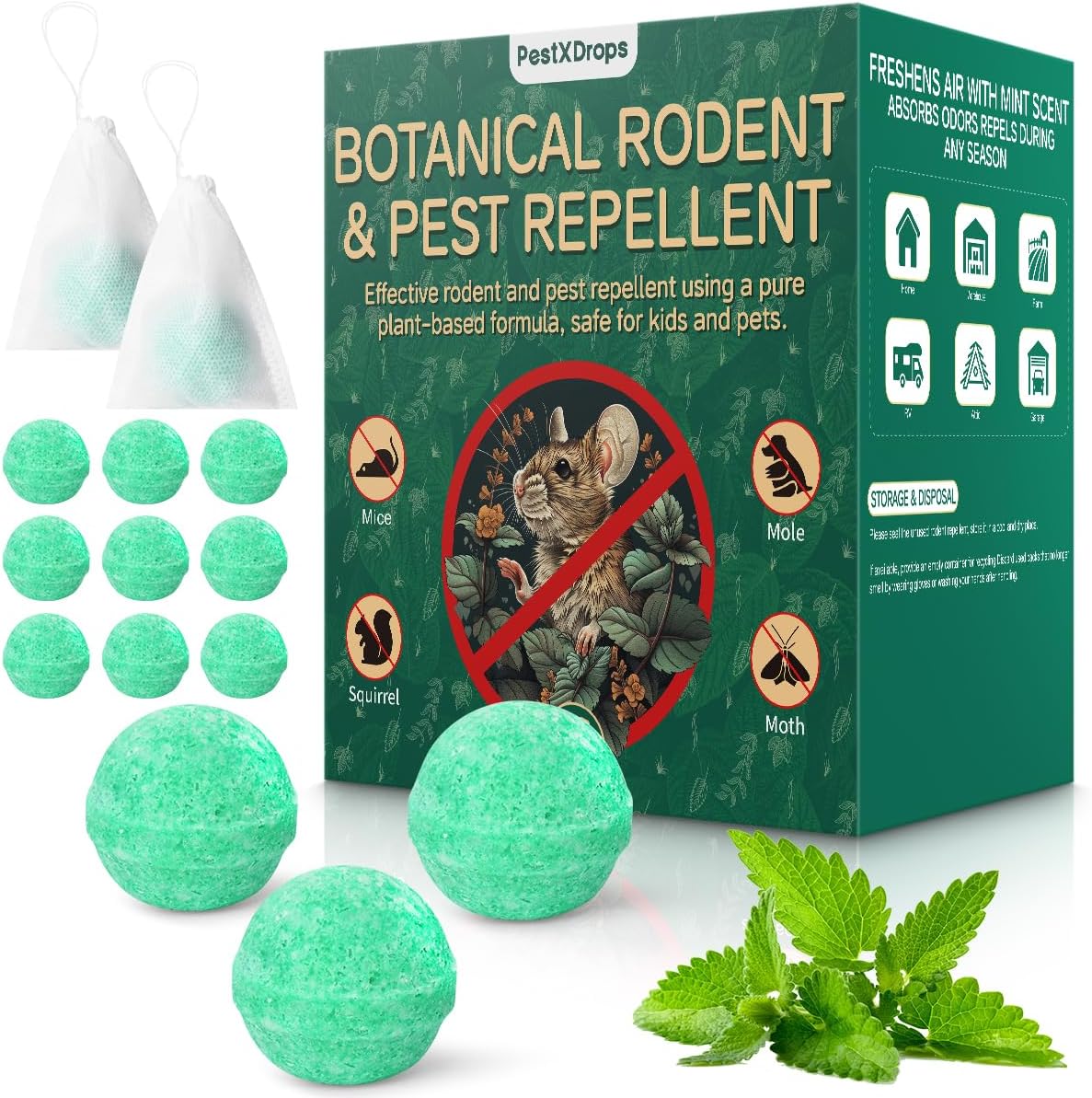 Moth Balls for Outdoor Use, Peppermint Rodent Repellent Balls 14 Pack