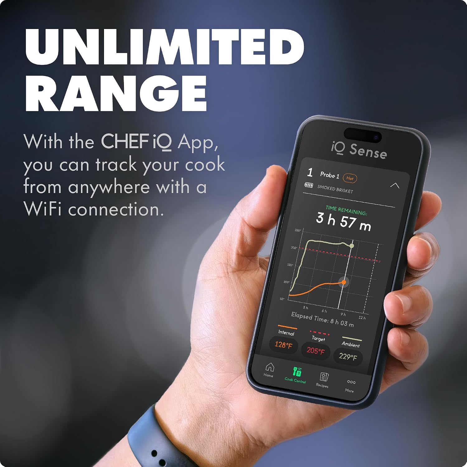 CHEF iQ Sense | Smart Wireless Meat Thermometer | 2 Ultra-Thin Probes | WiFi Unlimited Range | 1000°F Heat Safe | 5 Sensors | BBQ, Grill, Oven, Smoker, Air Fryer | Gen3