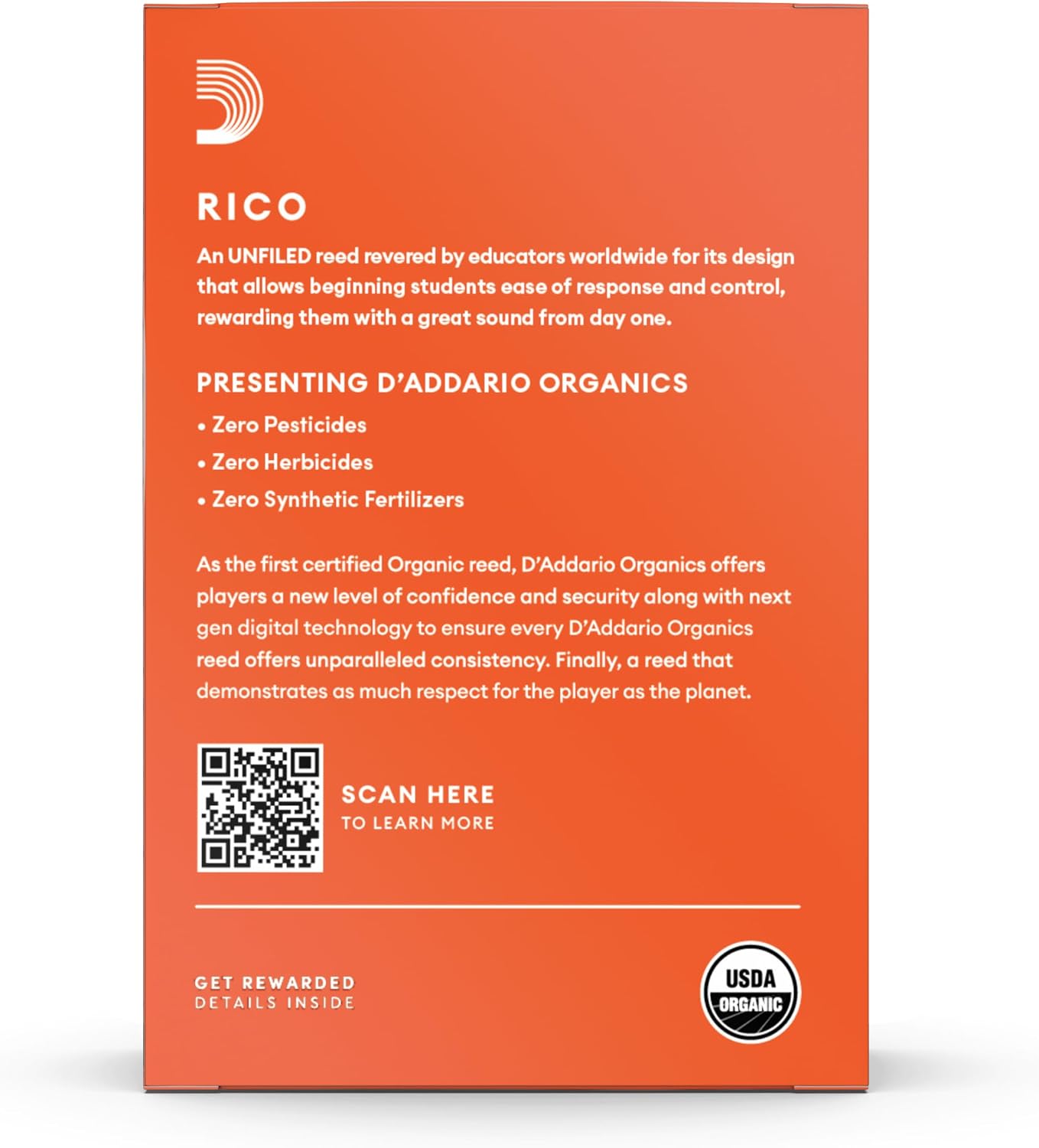 Rico Organic Bb Clarinet Reeds, Strength 4.0, 10 Pack