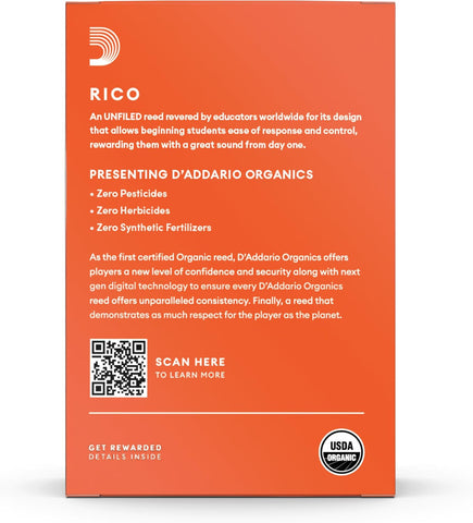 Rico Organic Bb Clarinet Reeds, Strength 4.0, 10 Pack