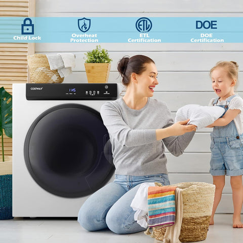 COSTWAY Compact Portable Dryer, with Touch Panel, 2 Modes, 3 Heating Powers and Adjustable Exhaust Vent, 8.8 LBS Front Load Tumble Laundry Dryer for Apartment, Dorm and Home, 1400W, White