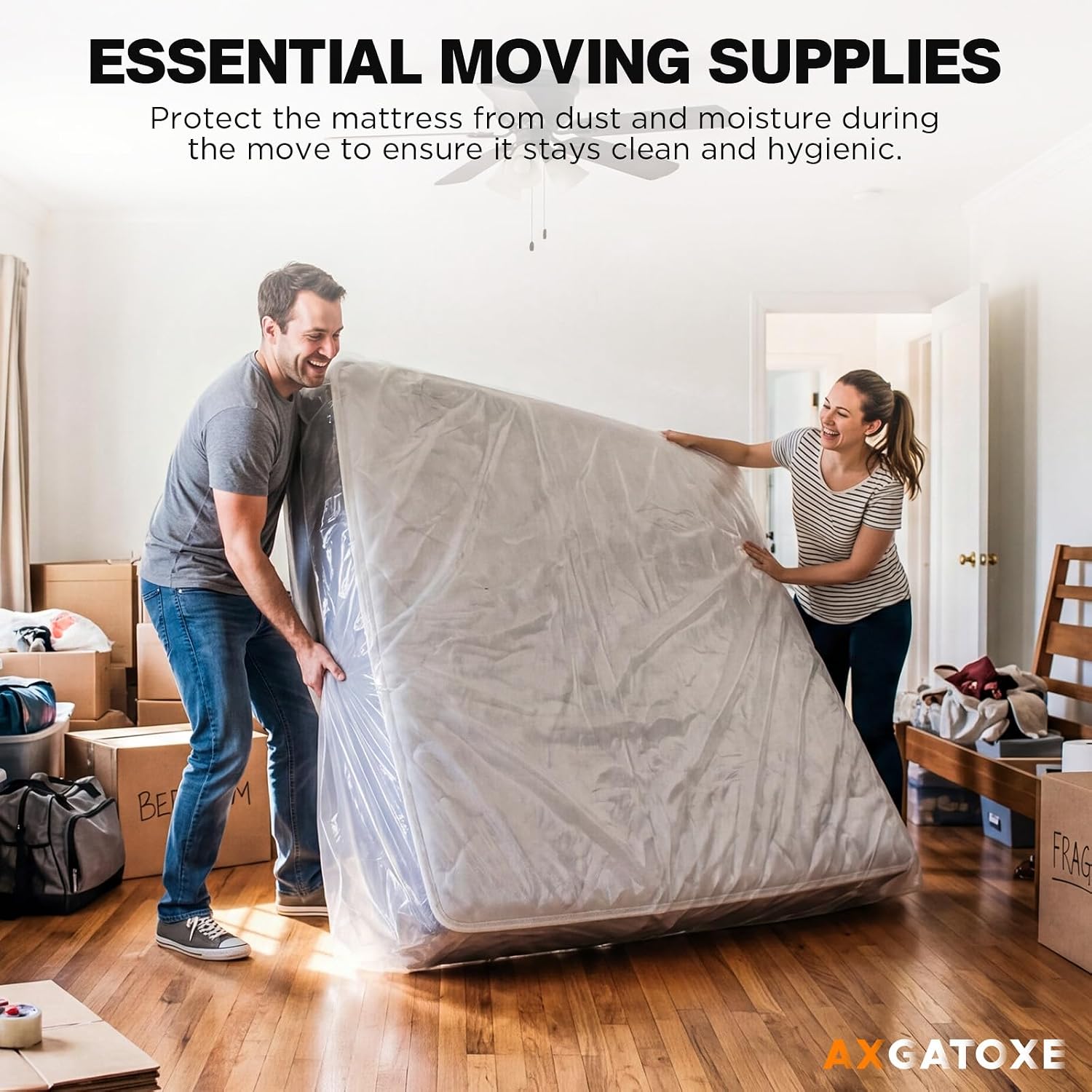 Axgatoxe Plastic Mattress Bag for Moving Storage, Queen Size (1.5MIL)