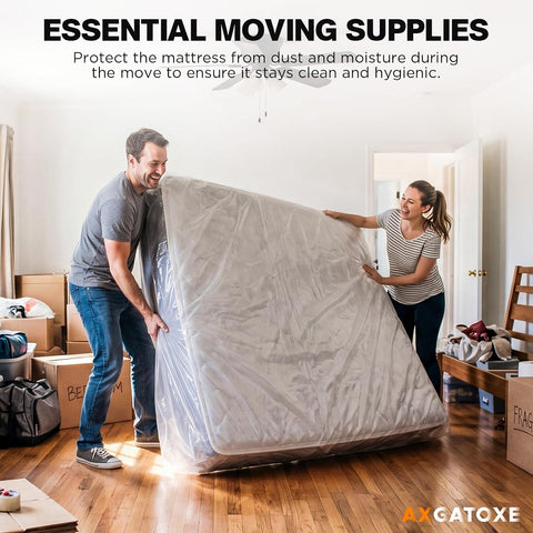 Axgatoxe Plastic Mattress Bag for Moving Storage, Queen Size (1.5MIL)