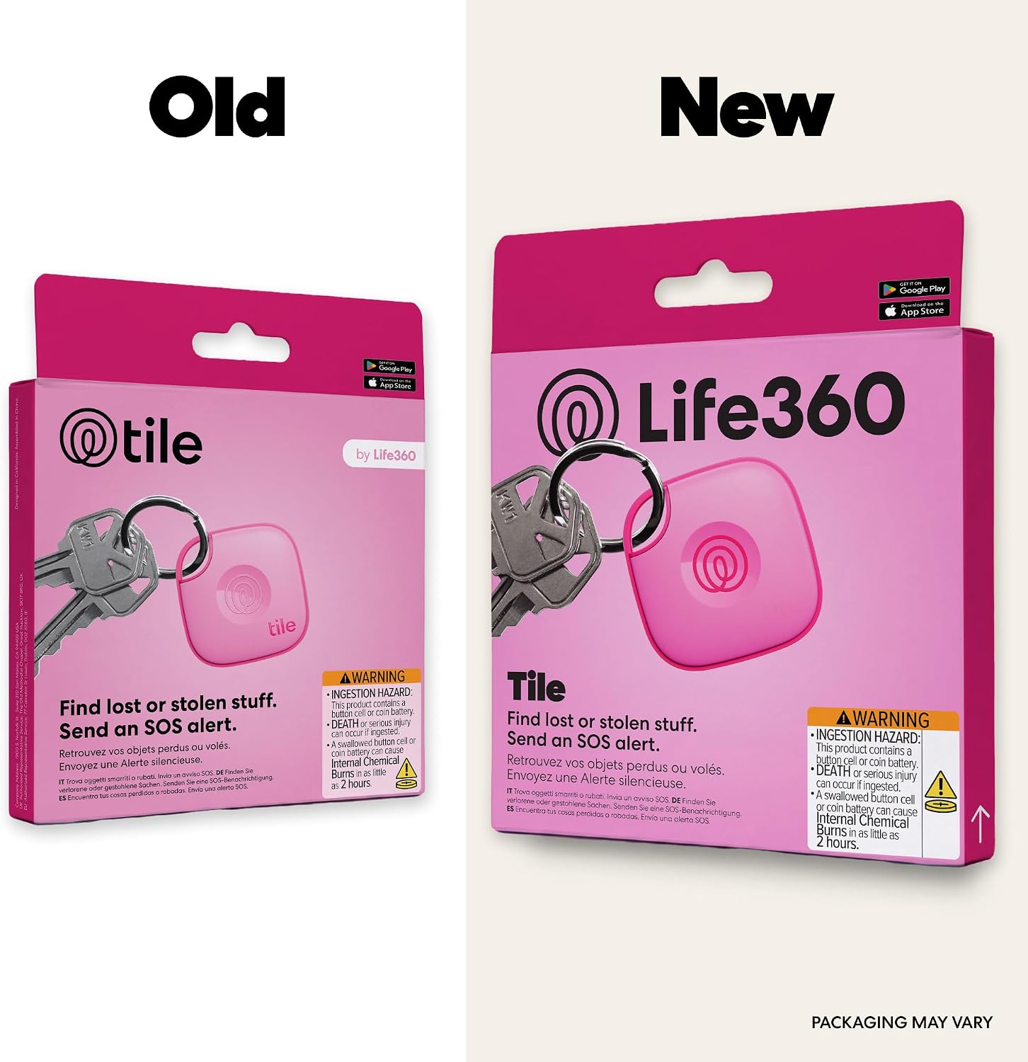 Life360 Tile - Bluetooth Tracker, Keys Finder and Item Locator for Keys, Bags and More. Phone Finder. Both iOS and Android Compatible. 1-Pack (Pink Punch)