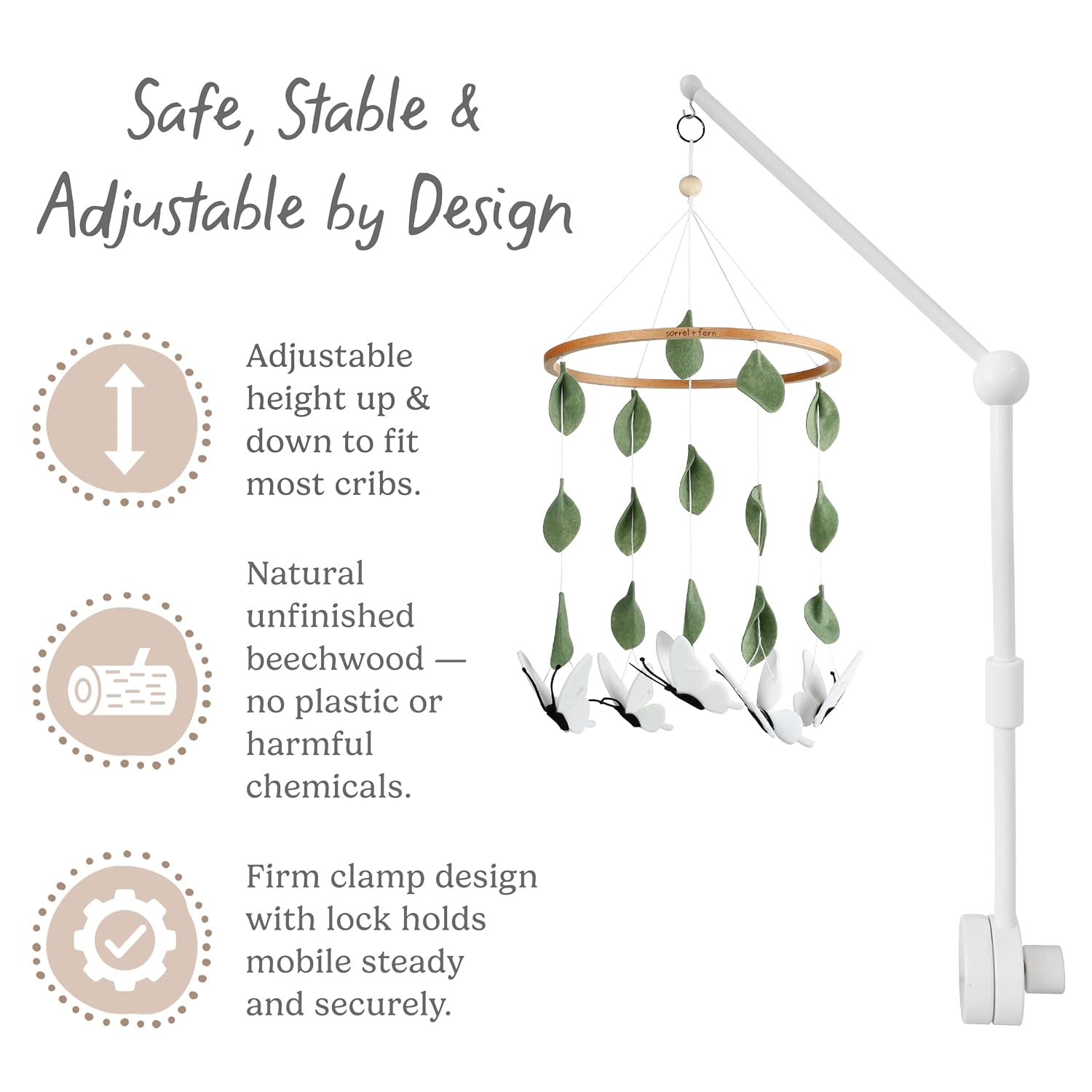 Sorrel + Fern Baby Crib Mobile Arm, Baby Mobile Hanger, 31 in, White