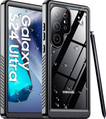 Designed for Samsung Galaxy S24 Ultra Case,Waterproof Built-in Lens & Screen Protector [Full Body Shockproof][Military Drop Proof][IP68 Underwater] Phone Case for S24 Ultra 5G-Black (2024)