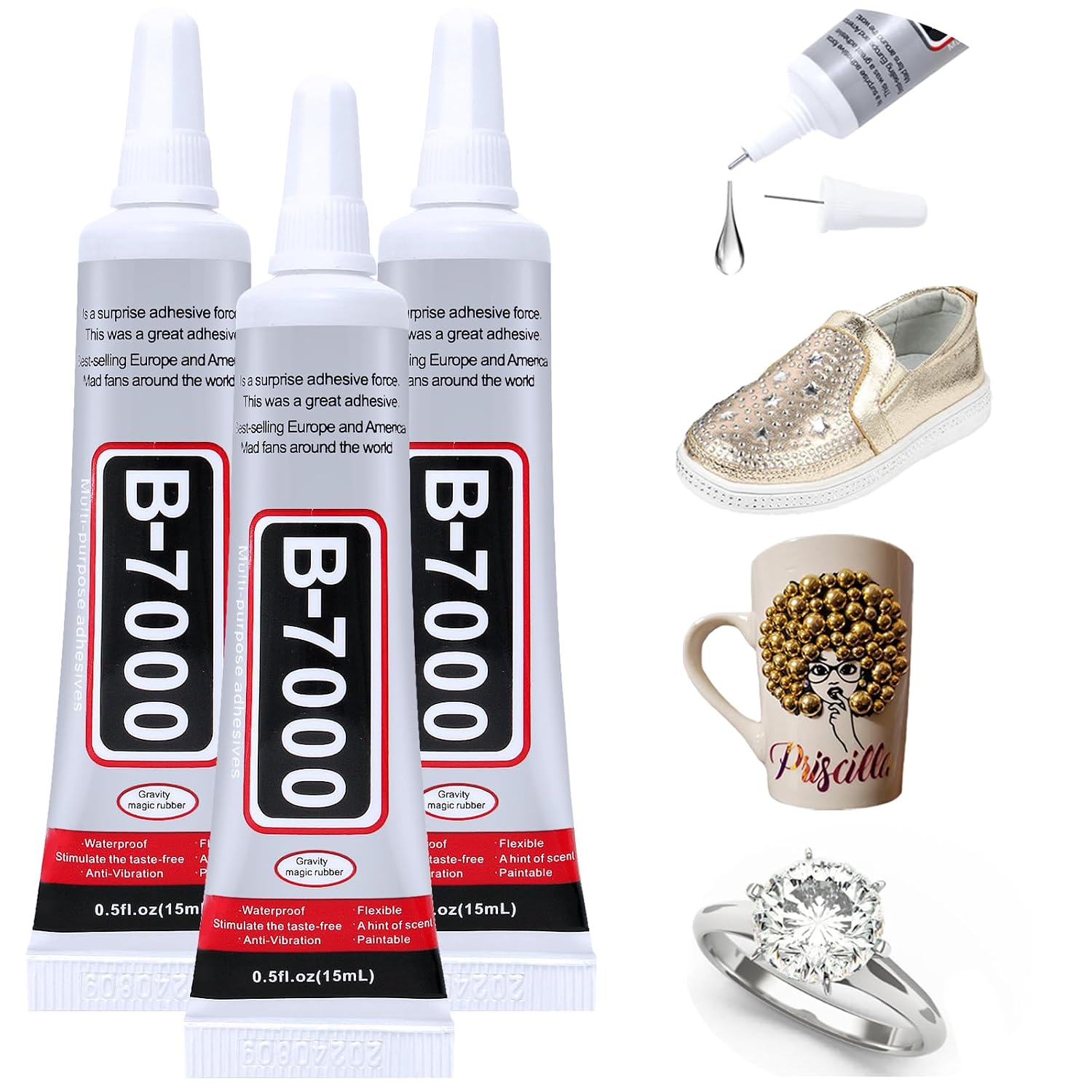 FITTDYHE 3PCS Jewelry Glue - 15ML/0.5fl oz Clear DIY Craft Glue for Rhinestones, Waterproof Strong Bond Adhesive for Phone Repair, Nail Art, Shoes, Fabric, Metal, Glass