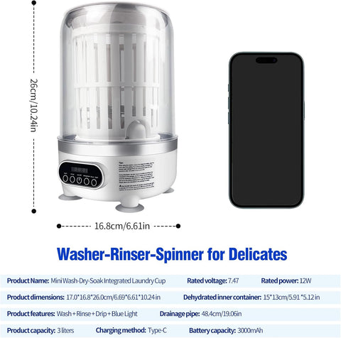 Portable Mini Washing Machine | Compact Deep Cleans Underwear 3L