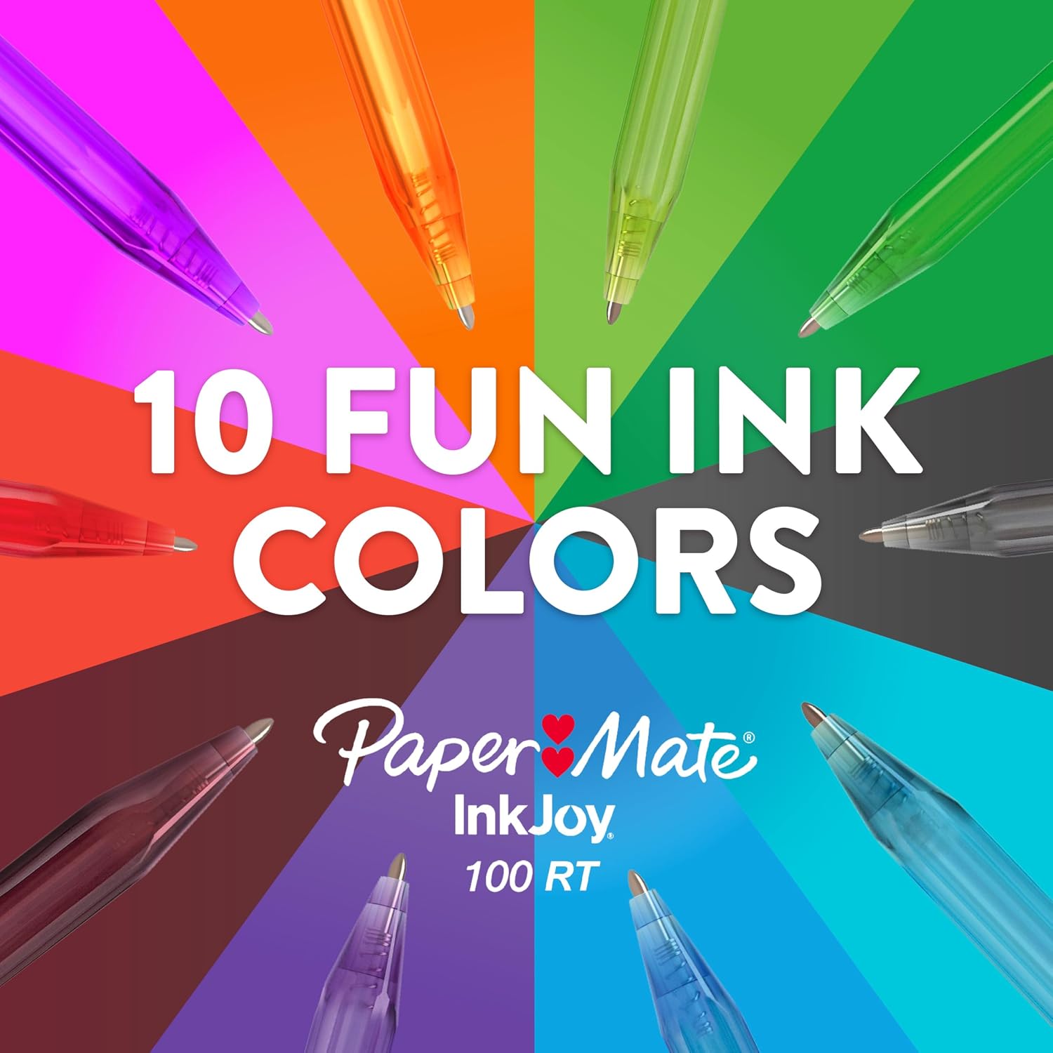 Paper Mate InkJoy 100RT Retractable Ballpoint Pens, Medium Point (1.0mm), 20 Count - Teacher Essentials, Colorful Office Supplies, Note-Taking, Back to School