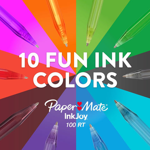 Paper Mate InkJoy 100RT Retractable Ballpoint Pens, Medium Point (1.0mm), 20 Count - Teacher Essentials, Colorful Office Supplies, Note-Taking, Back to School