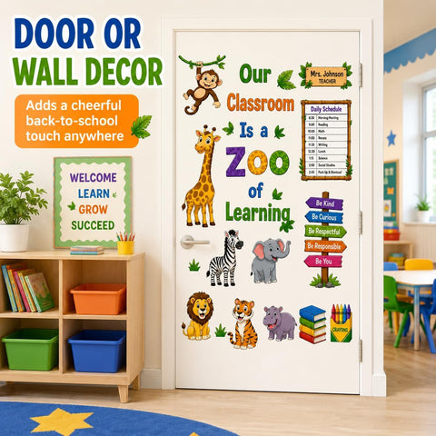 Zoo Animal Wall Stickers PVC Jungle Animal Wall Decals Tiger Elephant Giraffe Lion Monkey Wall Decor for Nursery Playroom Bedroom Classroom Kindergarten