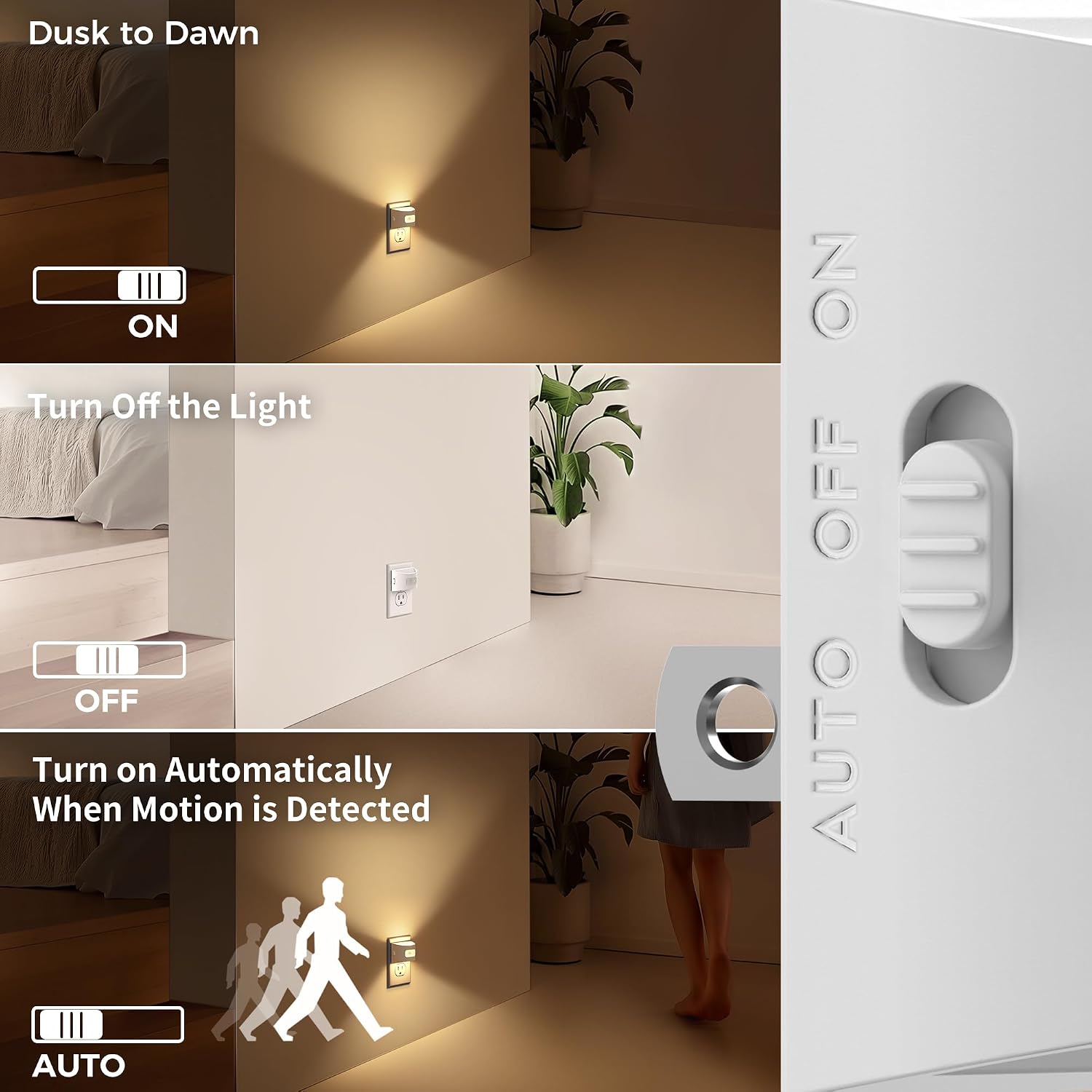 DORESshop Motion Sensor Night Light, Night Lights Plug into Wall, 3000K