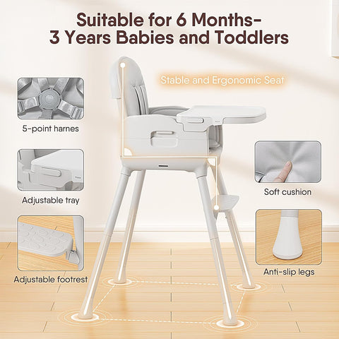 Obee Odee 3-in-1 Portable Baby High Chair for Babies and Toddlers (Grey)