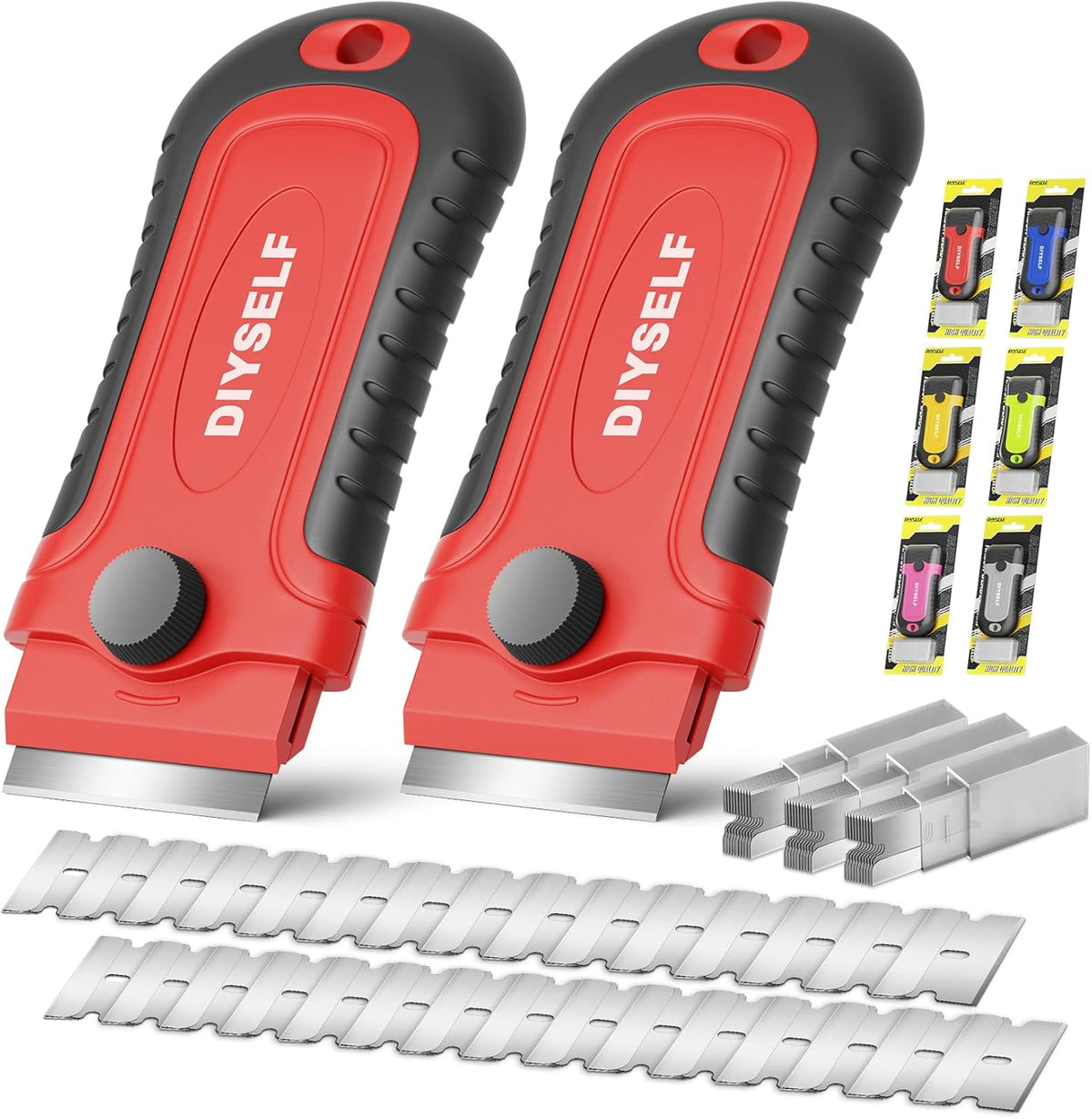 DIYSELF 2 Pack Razor Blade Scrapers with 30 Blades, Paint Scraper Tool
