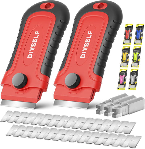 DIYSELF 2 Pack Razor Blade Scrapers with 30 Blades, Paint Scraper Tool