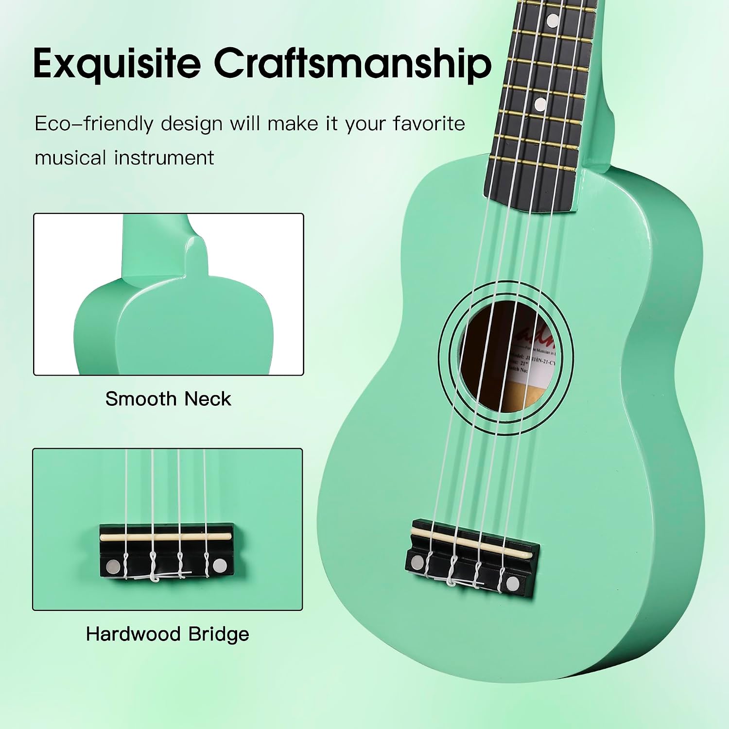 ADM Ukulele for Beginners Hawaiian Wood Ukelele Kit for Kids Adult Student Starter Professional Ukalelee Pack Bundle with Free Lessons Gig Bag Strap Nylon String Tuner (Cyan Green, 21 Inch)