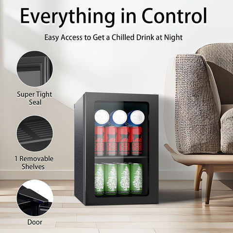 Beverage Refrigerator Cooler, 0.6 Cu.Ft/24 Can Fridge, Clear Door