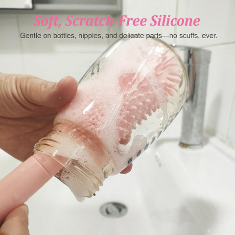 Pink Travel Baby Bottle Cleaner Kit – 6-in-1 Portable Brush Set with Drying Rack & Storage Case | Baby Travel Essentials for Flying, Newborn Bottle Cleaning & Breast Pump Parts On-The-Go