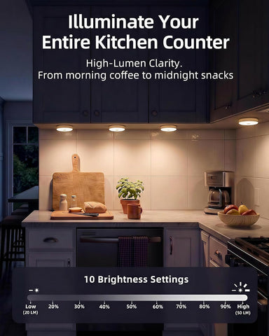 EZVALO Under Cabinet Lighting, 1000mAh Rechargeable Puck Lights with Remote, 3 Color Temps & 12 RGB Motion Sensor Closet Lights Indoor, Dimmable Under Counter Lights for Kitchen (Wood Grain, 6 Packs)