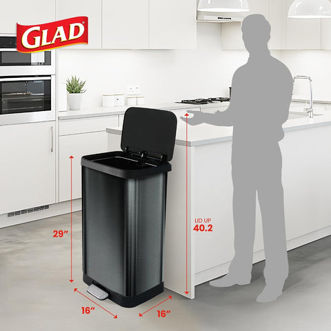 Glad Stainless Steel Trash Can with Clorox Odor Protection, 20 Gal, Pewter