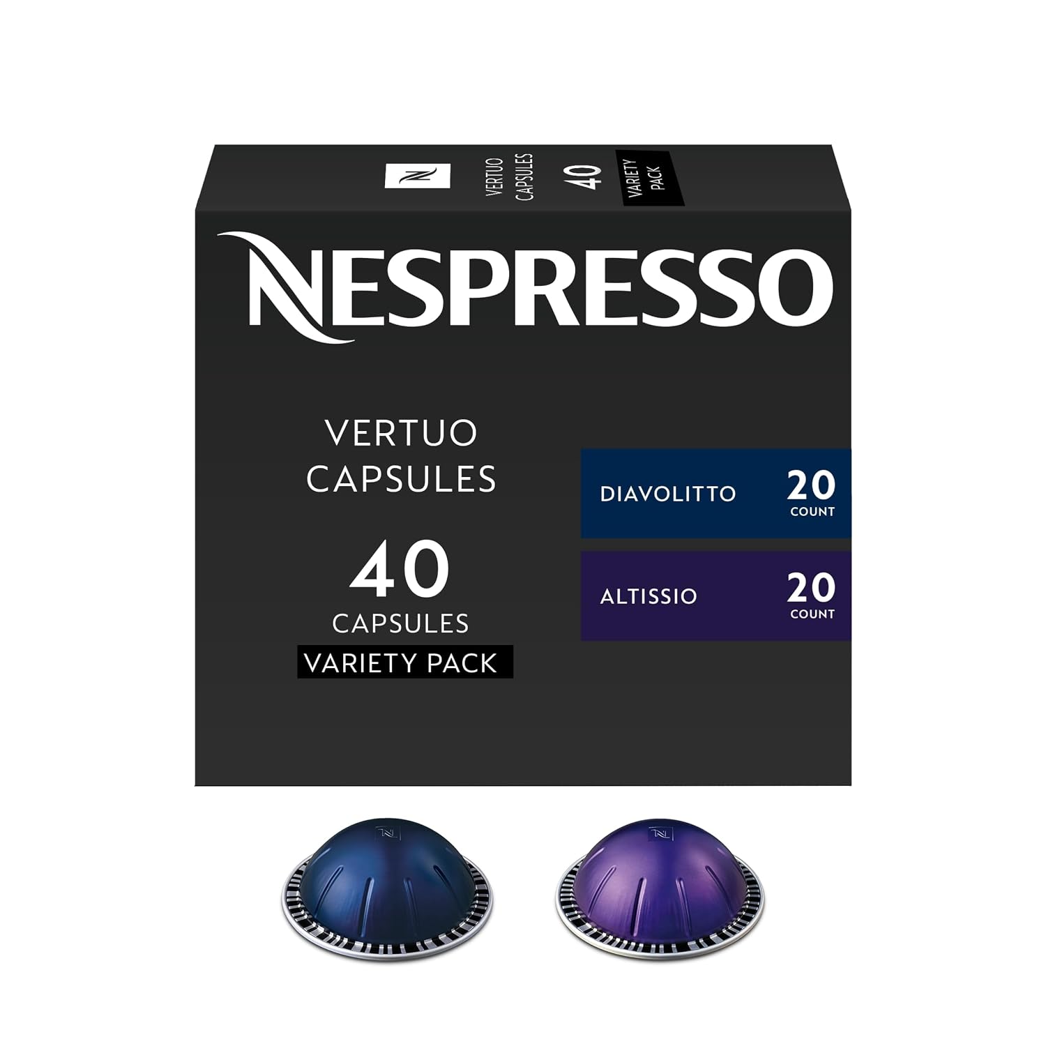 Nespresso Vertuo, Espresso, Bold Variety Pack, 40-Count Espresso Pods | Capsules Medium and Dark Roast Coffee Pack of 1