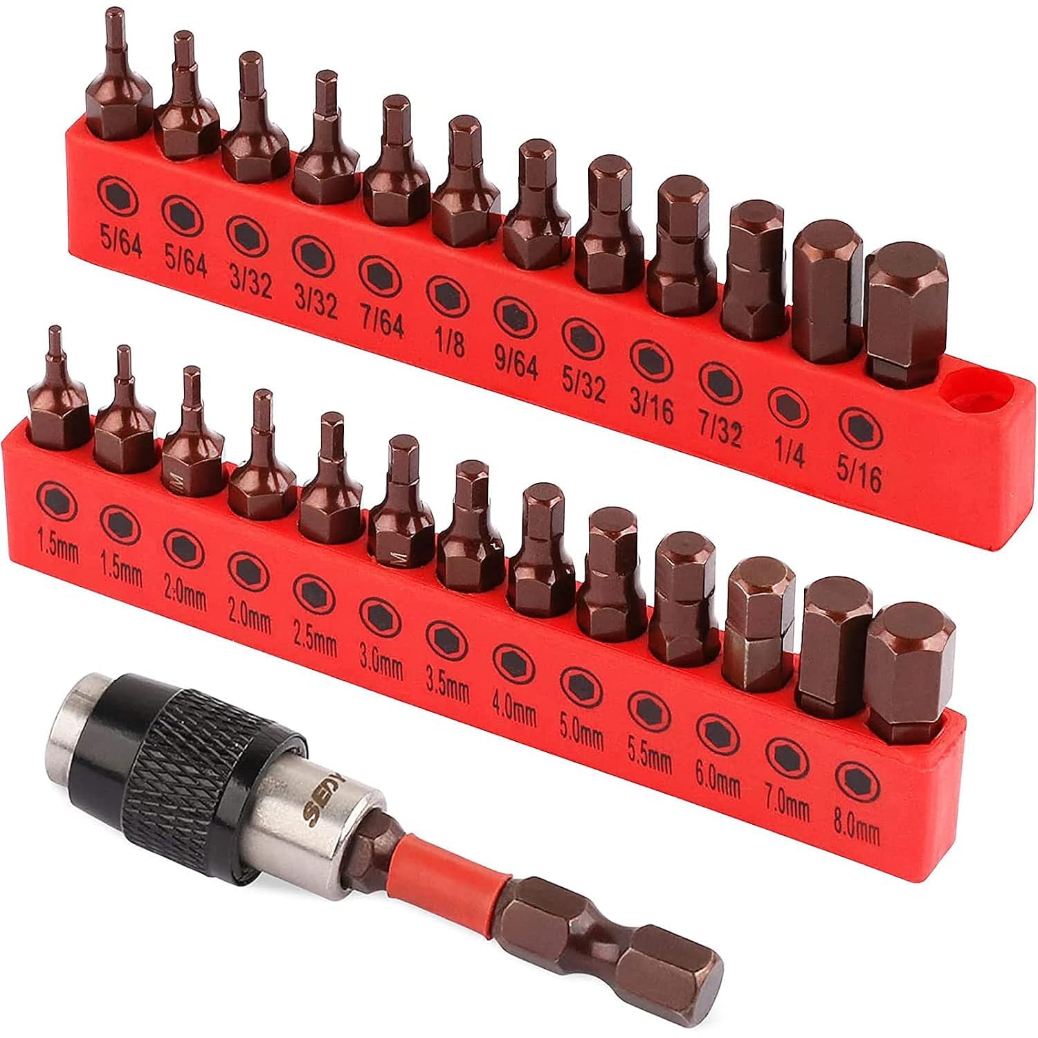 Premium 25-Piece Allen Key Drill Bit Set - Durable Allen Wrench Bits with Strong Magnetic Tips, SAE & Metric Hex Keys