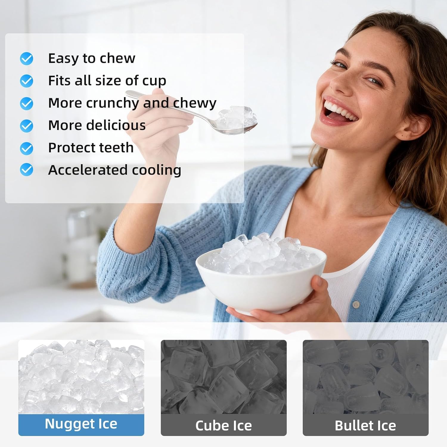 Antarctic Star Countertop Ice Maker with Soft Chewable Pellet Ice, 34lbs/24Hrs, One-Click Operation, Self-Cleaning Portable Peddle Ice Machine with Ice Scoop for Kitchen,Office,Bar,RV