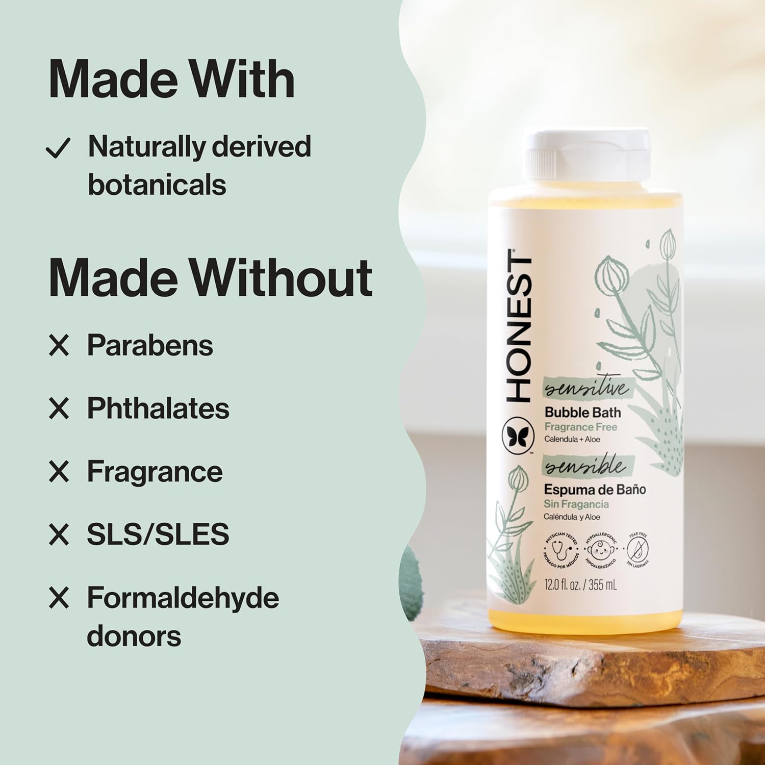 The Honest Company Bubble Bath, Hypoallergenic, Fragrance-Free, 12 fl oz
