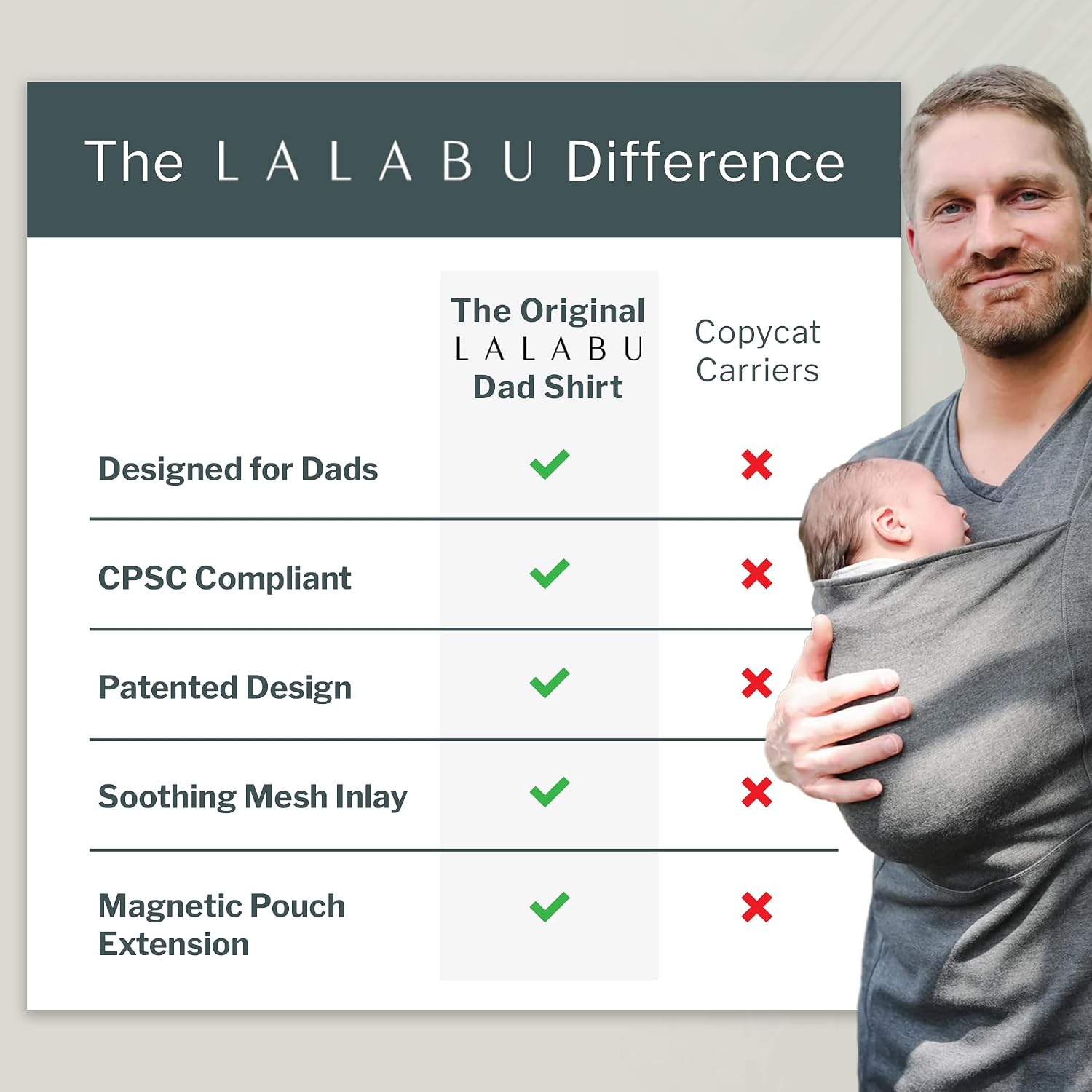 Lalabu The Dad Shirt | Hands-Free Baby Carrier for Dads - Brook - 3XL