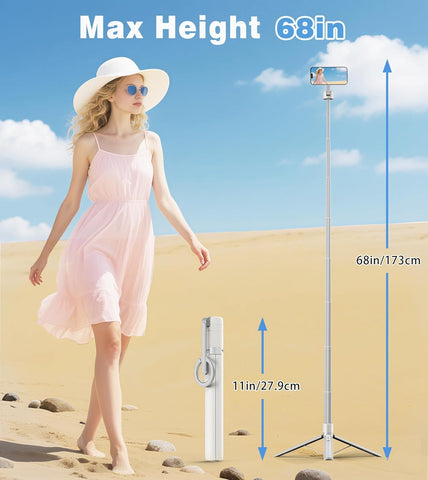 TONEOF 68" Magnetic Aluminum Phone Tripod Selfie Stick for iPhone & Android