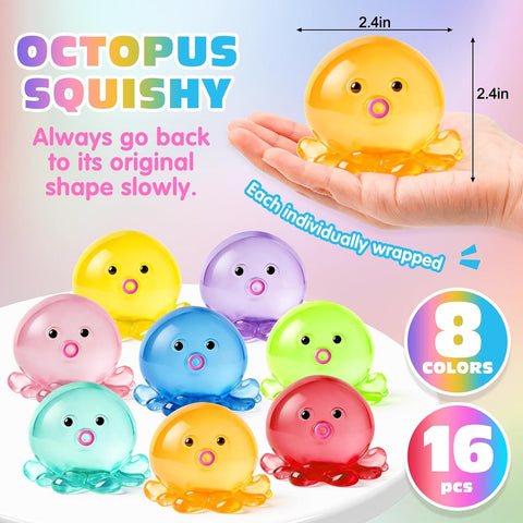VISCOO 16 Pack Octopus Stress Balls for Kids, Slow Rising Squishy Toys