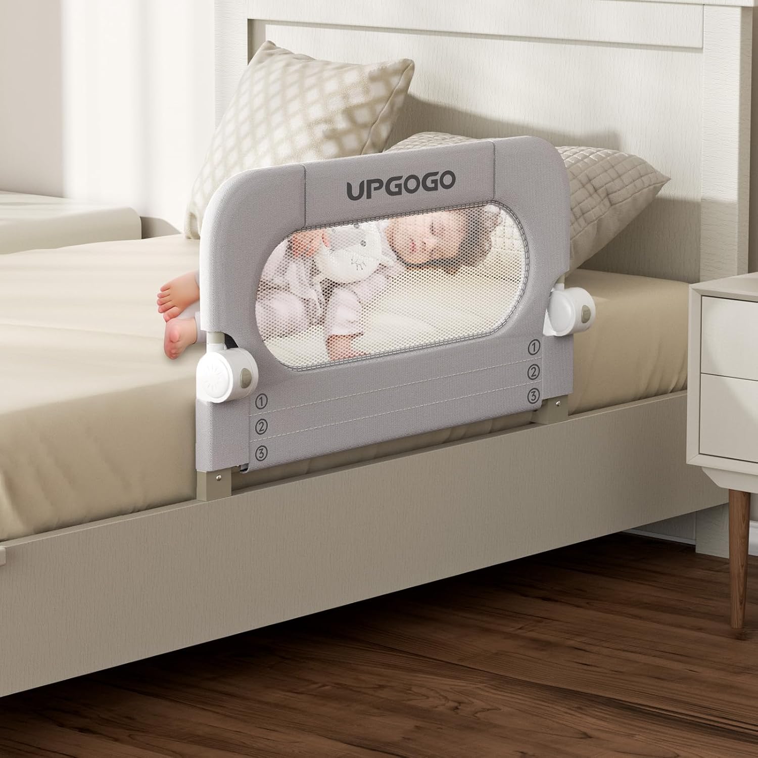 UPGOGO Folding Bed Rail for Toddlers, Grey, 33" L x 23.6" H