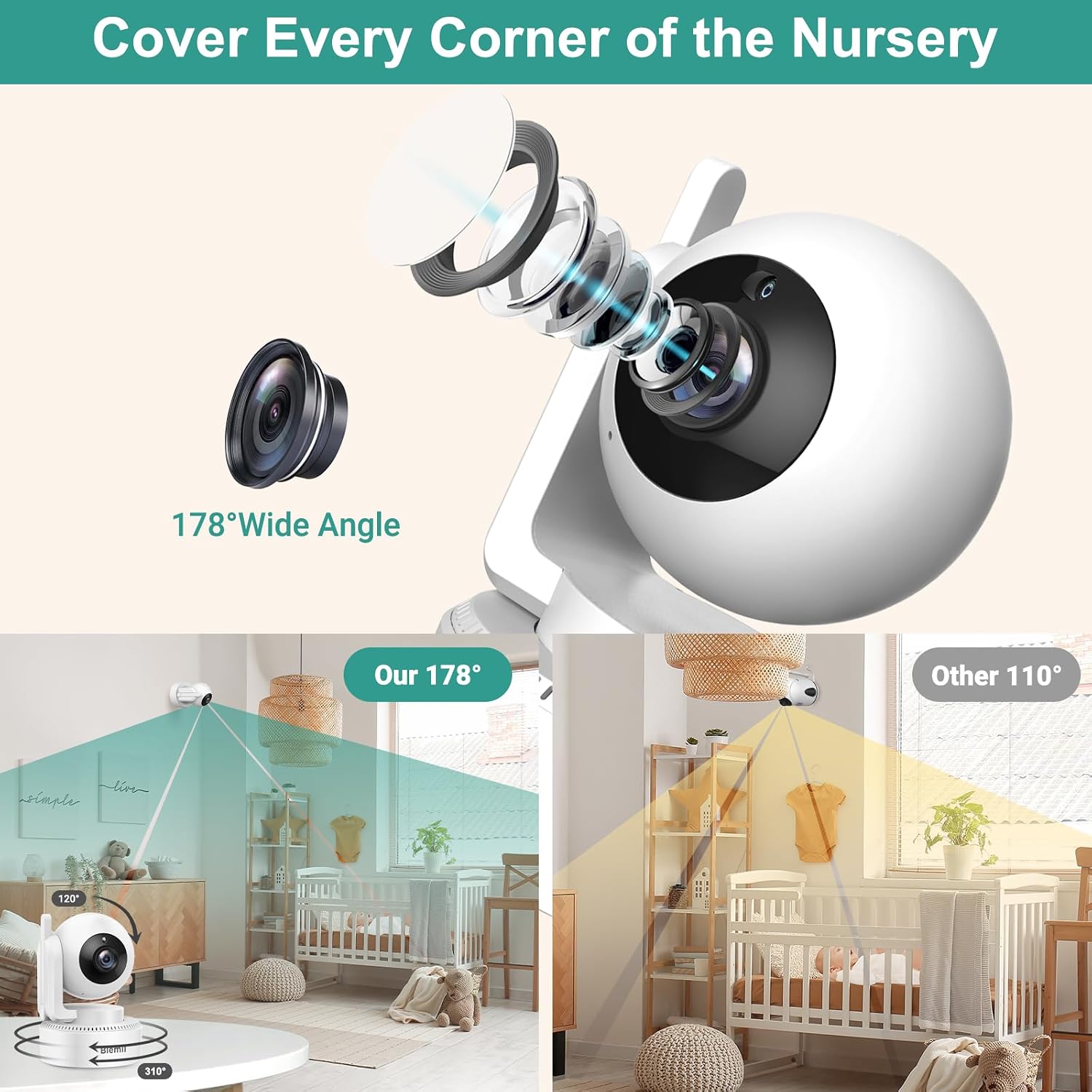 Blemil 6" Split Screen Video Baby Monitor with 2 Cameras, 4000mAh Battery